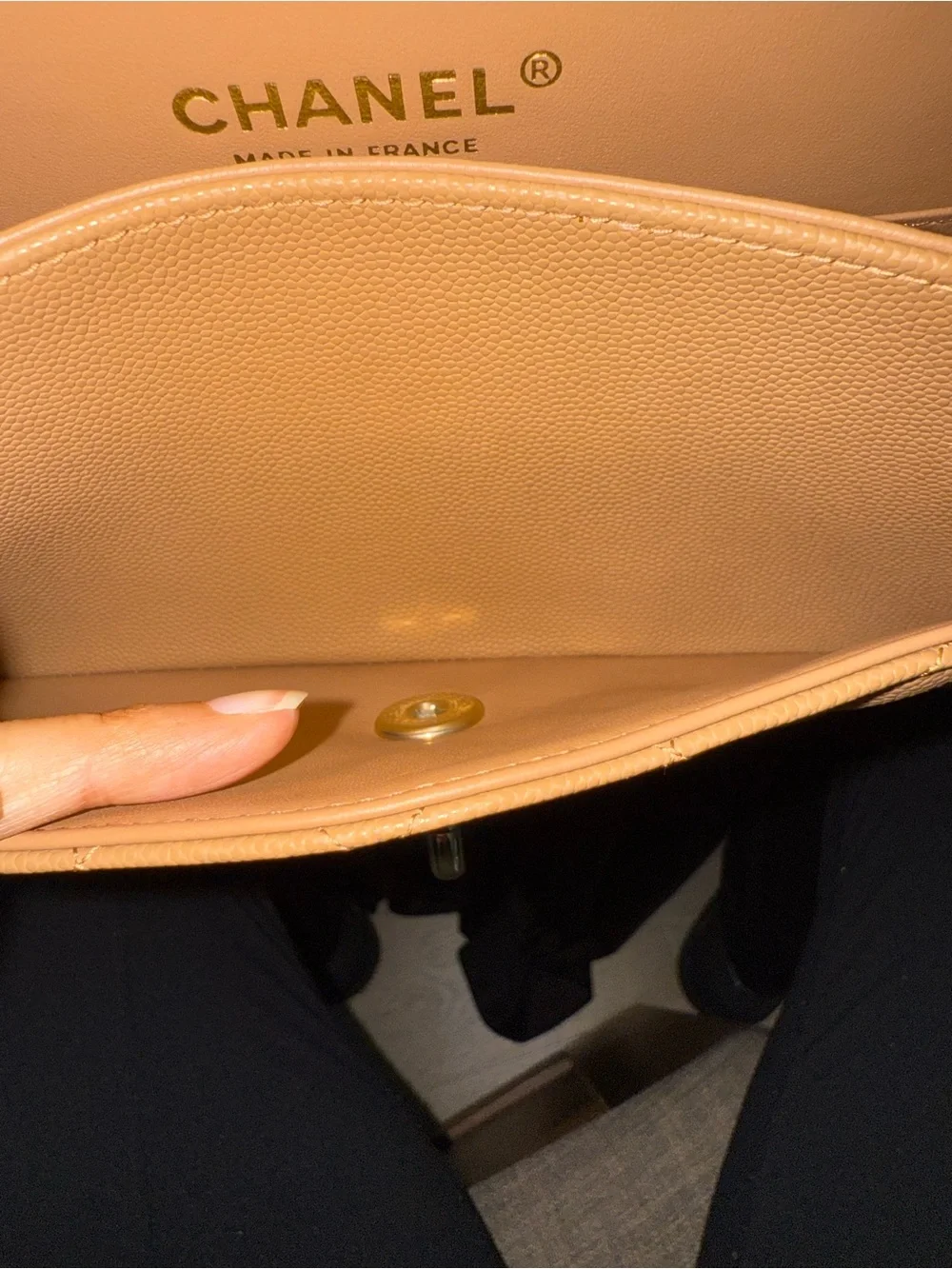 Chanel Quilted Caviar Classic small Double Flap bag in a caramel tone